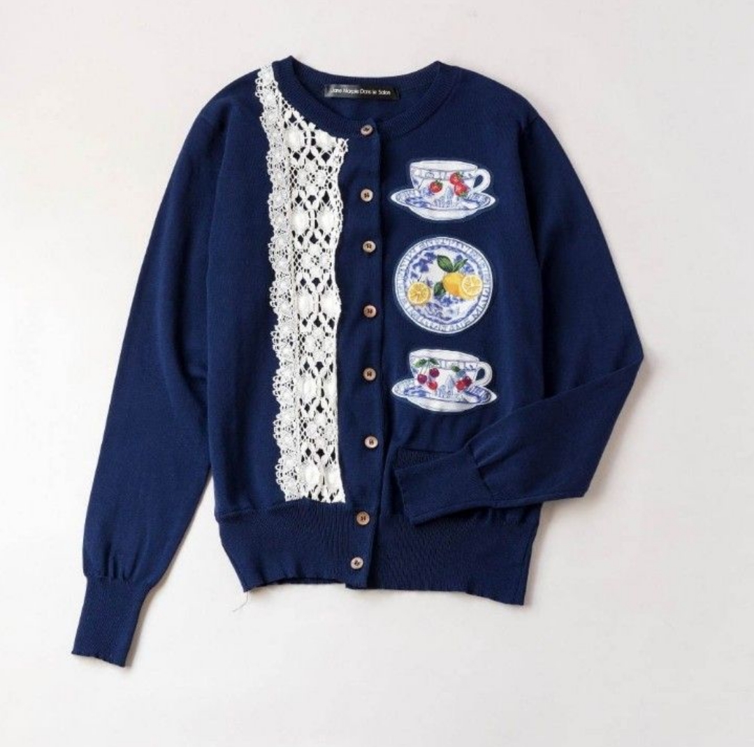 Blue Bone-China Decoupage Cardigan