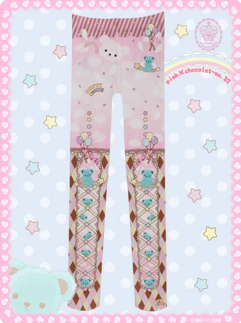 Chocolate Mint Bear Cotty's Rainbow-Colored Sky Hide-and-Seek Tights
