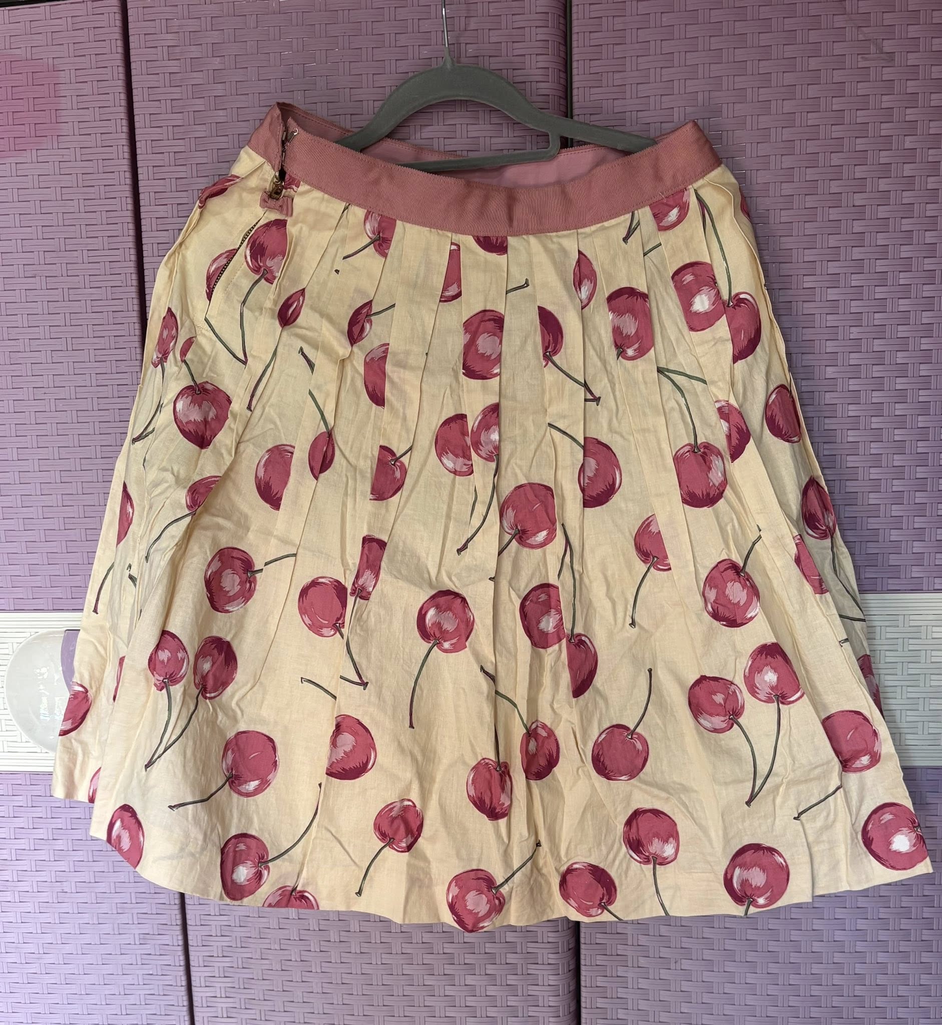 Jane Marple Cherry Print Triangle Tuck Skirt