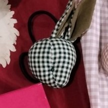 Pink House Black Rabbit Hair Tie