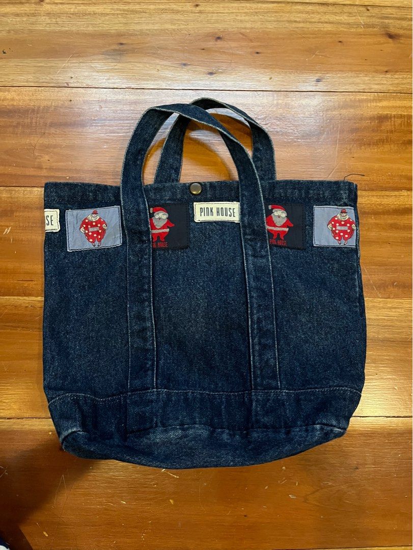 Pink House Blue Denim Tote Bag