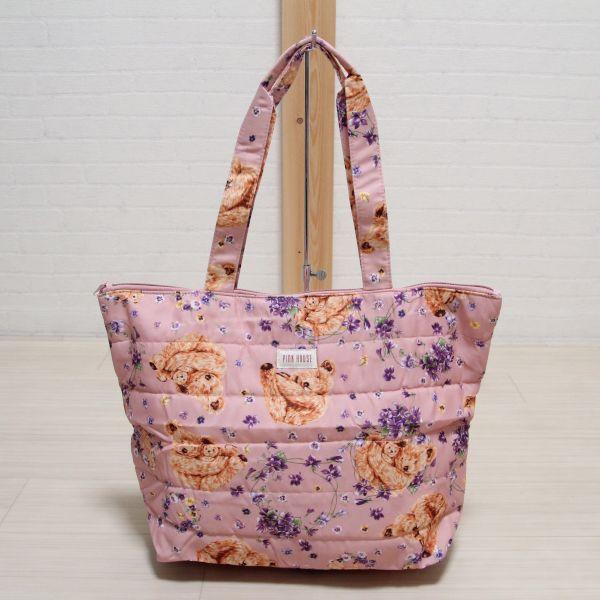 Pink House Teddy Tote Bag